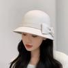 Einfarbiger Schleifen-Topperhut Französischer Stil Woll-Bucket-Hat Vintage Damen Fischerhut Party