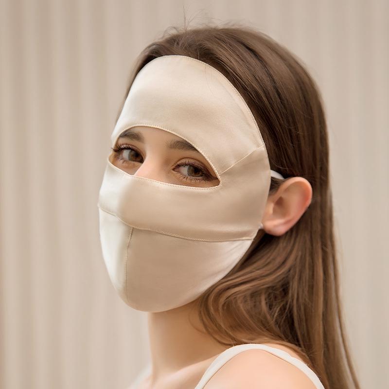 Breathable Mulberry Silk Full Face & Neck UV Protection Mask for Women - Summer Cycling Veil