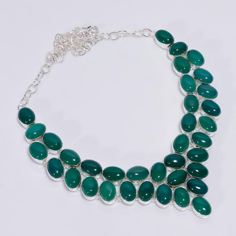 

Incredible Top Grade Qualite 100% Natural Green Chalcedony Oval Shape Ethnic Handmade Jewelry 925 Steling Silver Necklace 18 WSJ-4761 срібний