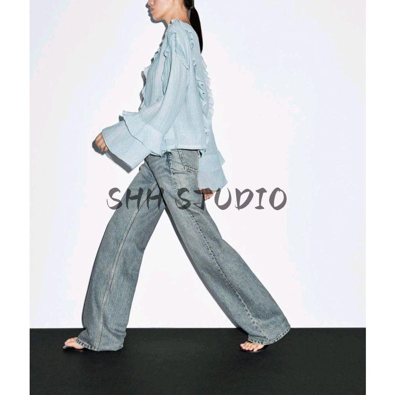 MD Autumn New Women clothes French style Romantic Design Fungus Frill Long sleeve Shirts Top 5181400