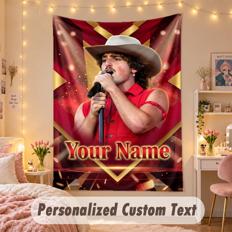 Custom Personalized Tapestry,Benson Boone Print Custom Name Text Wall Art Hanging for Bedroom