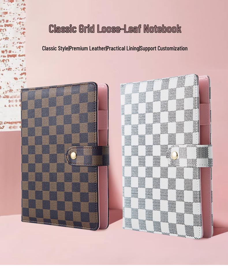 A5 Premium Leather Grid Pattern Binder Journal