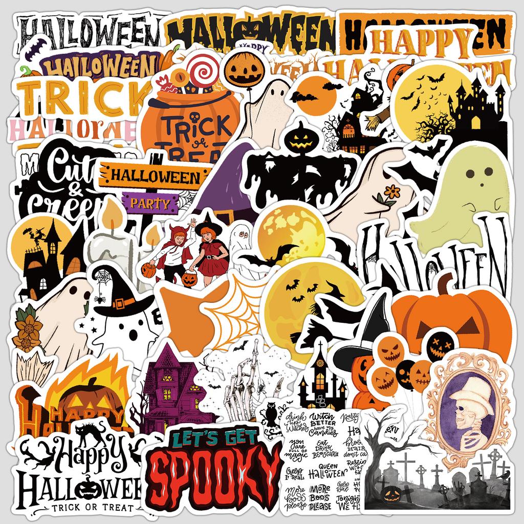 50 Nordic Style Halloween Series Graffiti Stickers Stationery Stickers Water Cup Computer Waterproof Decorative Stickers