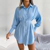 Rochie de cămașă rochie asimetrică cu talie înaltă pentru femei, toamnă iarnă, cu gât, culoare uni