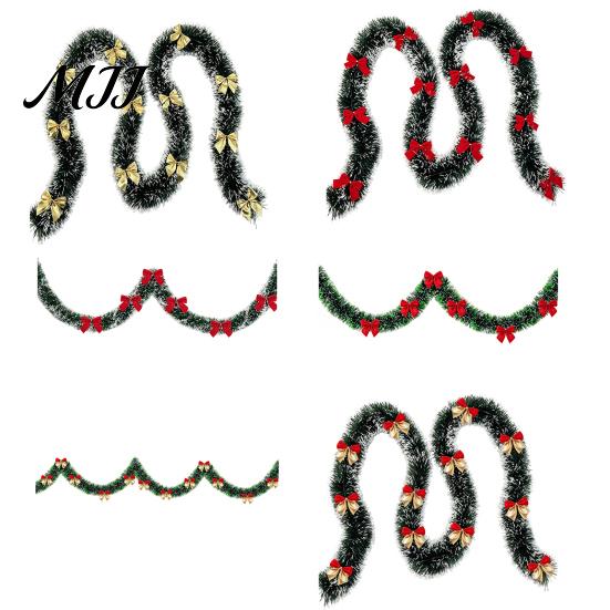 Red Bow Xmas Ornament Christmas Tinsel Garland with Bows, 78.7 Inch Metallic Twisted Hanging Durable Faux Plant for Fireplace, Mantel, Staircase,