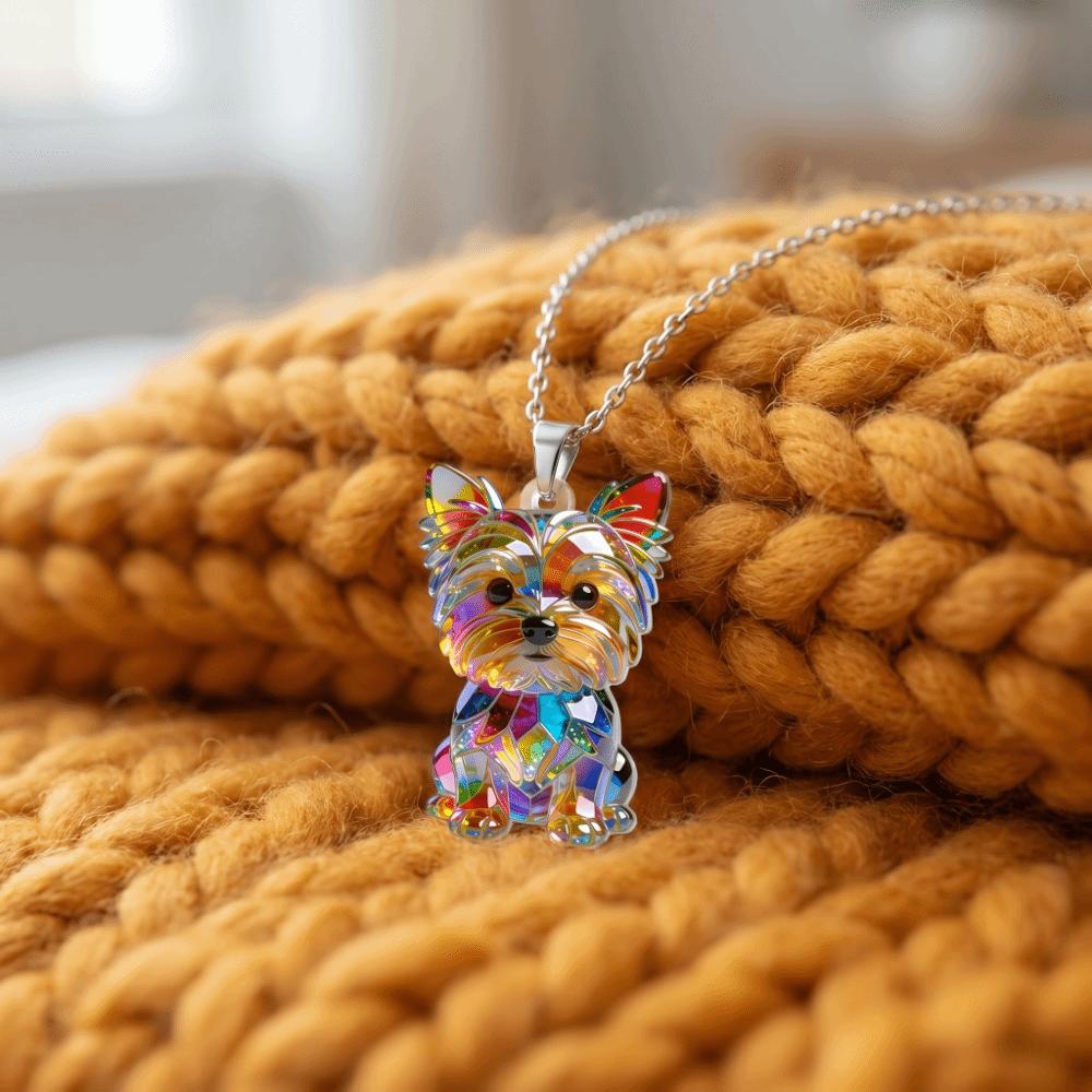 Friendship Yorkshire Terrier Necklace 2D Flat Dog Pendant Necklace Long Sweater Chain Women