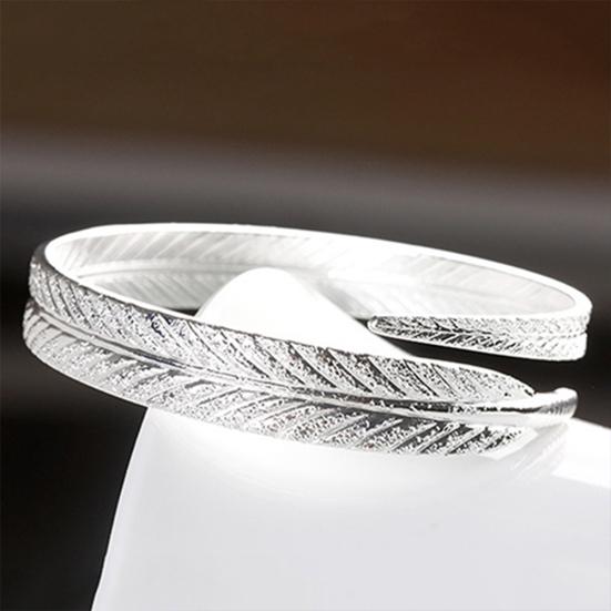 Women's Vintage Silver Plated Feather Cuff Bracelet Adjustable Opening Bangle Jewelry