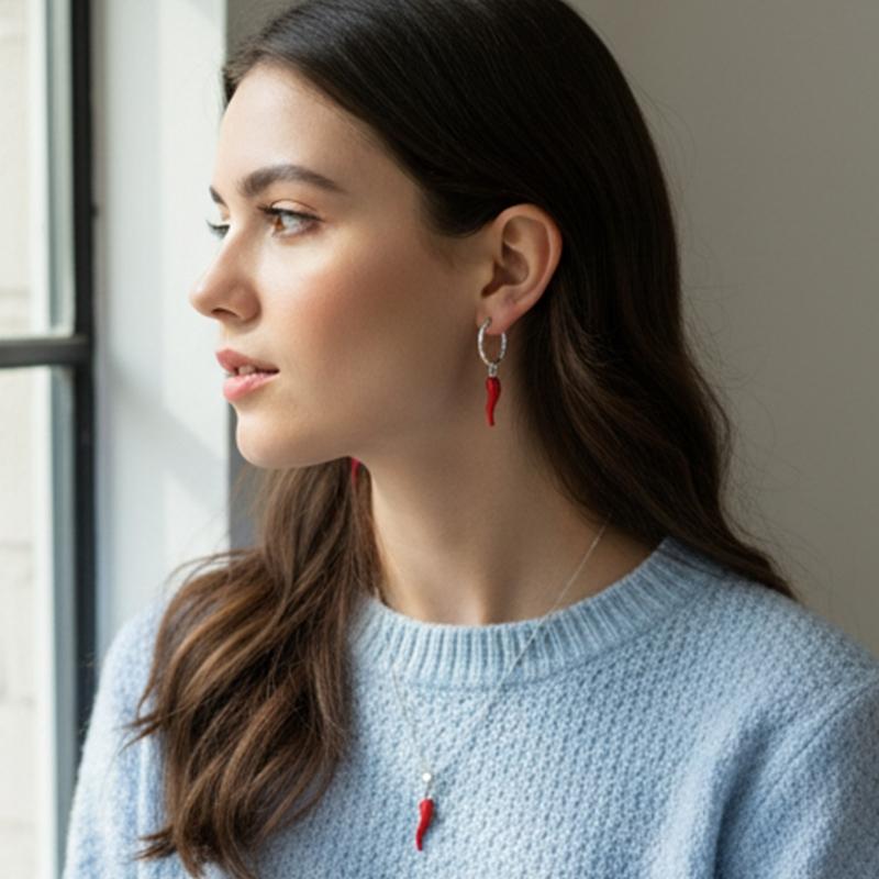 Creative Enamel Red Chilis Pendant Necklace With Matching Earrings Gold Plated Stainless Steel Jewelry Set For Women