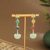 Silver Needle Green Tassel Cheongsam Fan Earrings