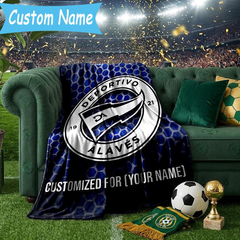 Custom Name Deportivo Alaves Emblem Flannel Blanket, Use for Birthday/Holiday Gift, Soft Blanket for Sofa/Bed/Camping/Office, Home Decor