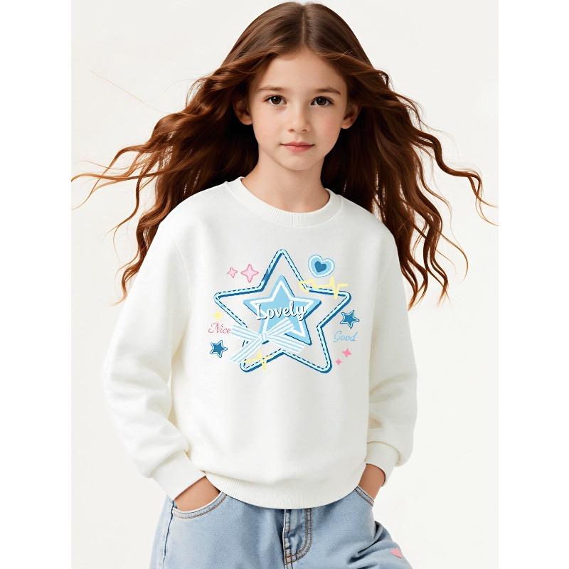Kids Crewneck Sweatshirt, Lovely Star Bow Heart Cute Creative Print,Daily Casual Top for Spring & Autumn