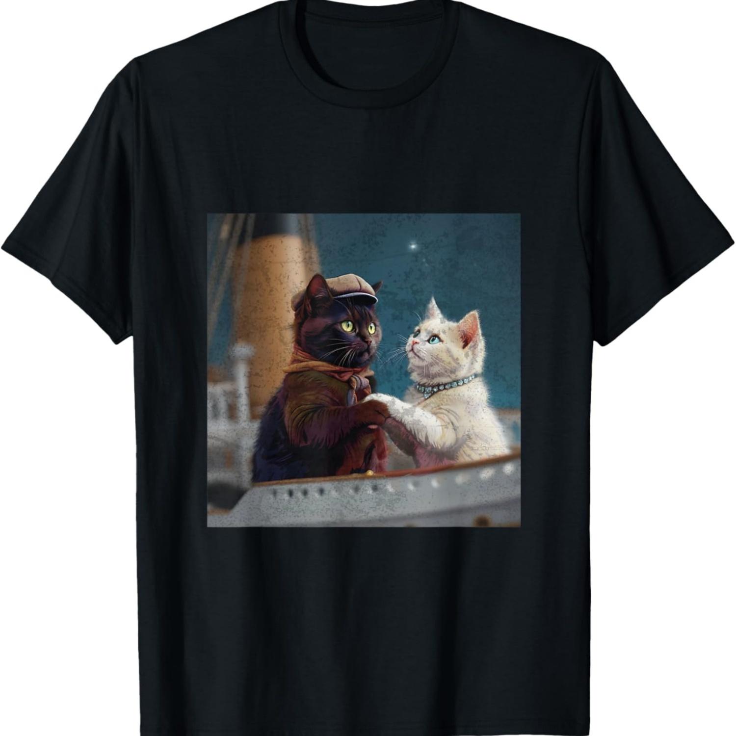 

Funny Titanic Movie Cat Meme RMS Cruise Ship Men Women T-Shirt S