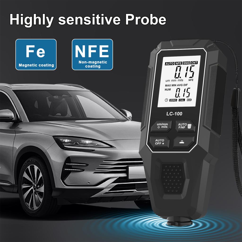 Coating Thickness Gauge, Portable Digital Car Paint Thickness Tester, Ferrous Non Ferrous Coating Tester with Automatic