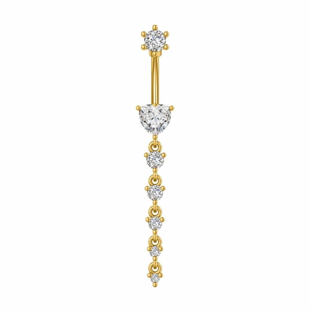 Copper Stainless Steel Navel Piercing Long Dangled Body Jewelry Zircon Belly Button Ring Women