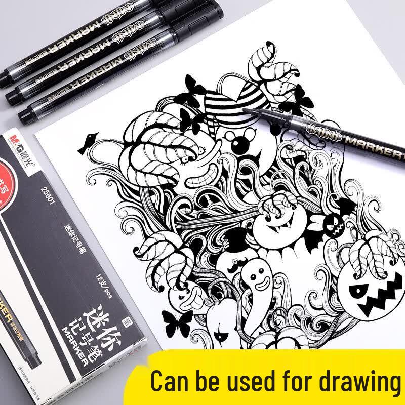 M&G Black Fine Tip Permanent Marker Pen (12 Pcs)