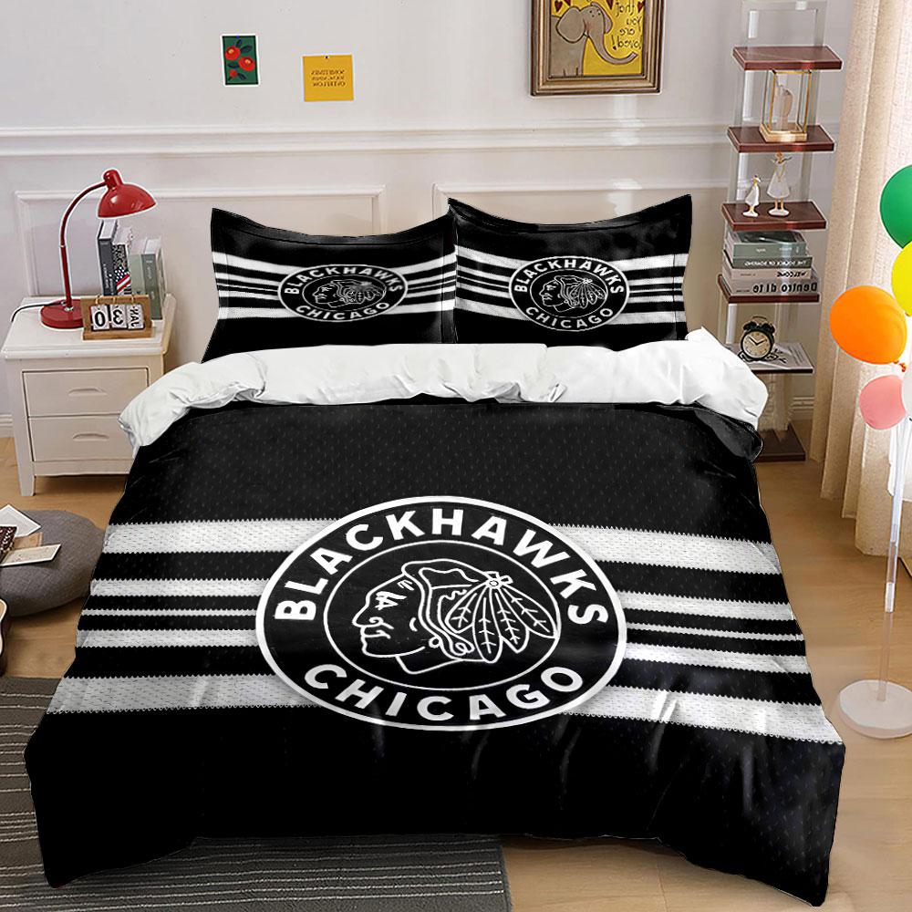 Blackhawks Chicago Logo Design Biancheria da letto Copripiumino Set Copripiumino Federe (1*Copripiumino 2*Federe, senza piumino)