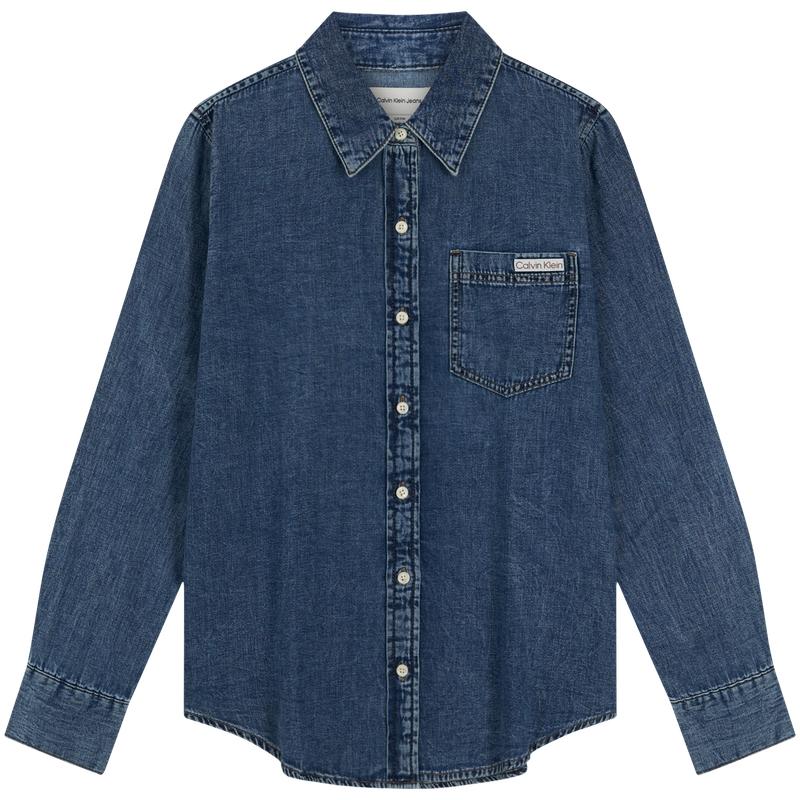 

Calvin Klein Minimalist Label Patch Pocket American Trend Retro Pure Cotton Denim Shirt Women shirts 47E742G XXS