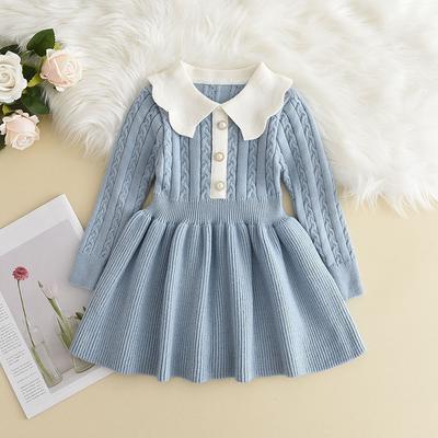 Winter Herbst Mädchen Strick Langarm Kleid Mädchen Baby Rüschen Gestricktes Prinzessin Pulloverkleid Freizeitkleid