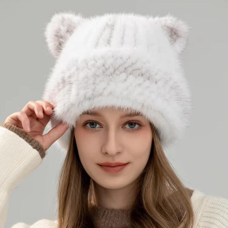 Fur Hat Women's Winter Warm Ear Protection Sweet Cute Ears Mink Hair Woven Parent-child Hat Korean Version of The New Trend