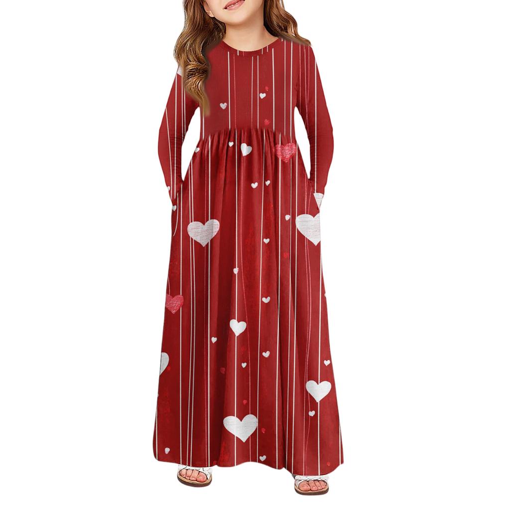 Mädchen Maxi Kleid - Langarm Taschenkleid Valentinstag