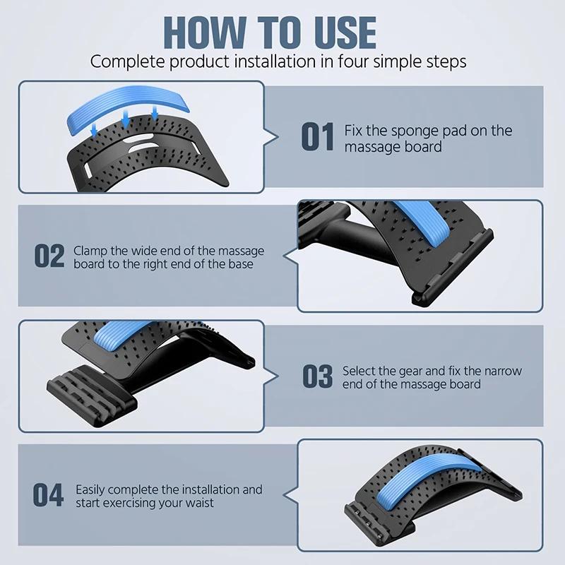 Four Level Adjustable Massager with Back Stretcher Waist and Neck Support Plate Yoga Exercise Aid Tool In Blue and Purple