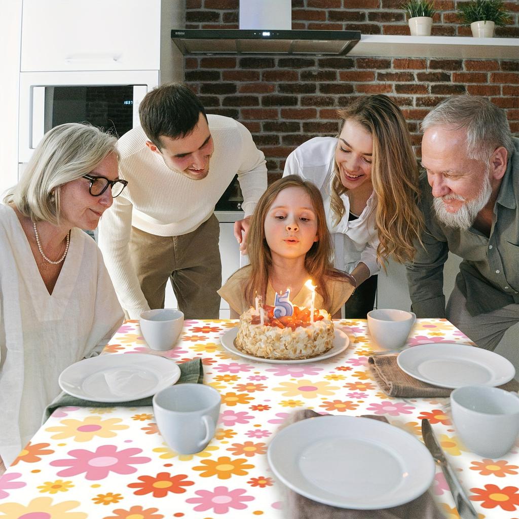 3pcs Boho Daisy Tablecloths - Vintage Hippie Floral Disposable Covers, 54x108 Inches, Perfect for 70s Birthday Parties, Baptisms & Weddings