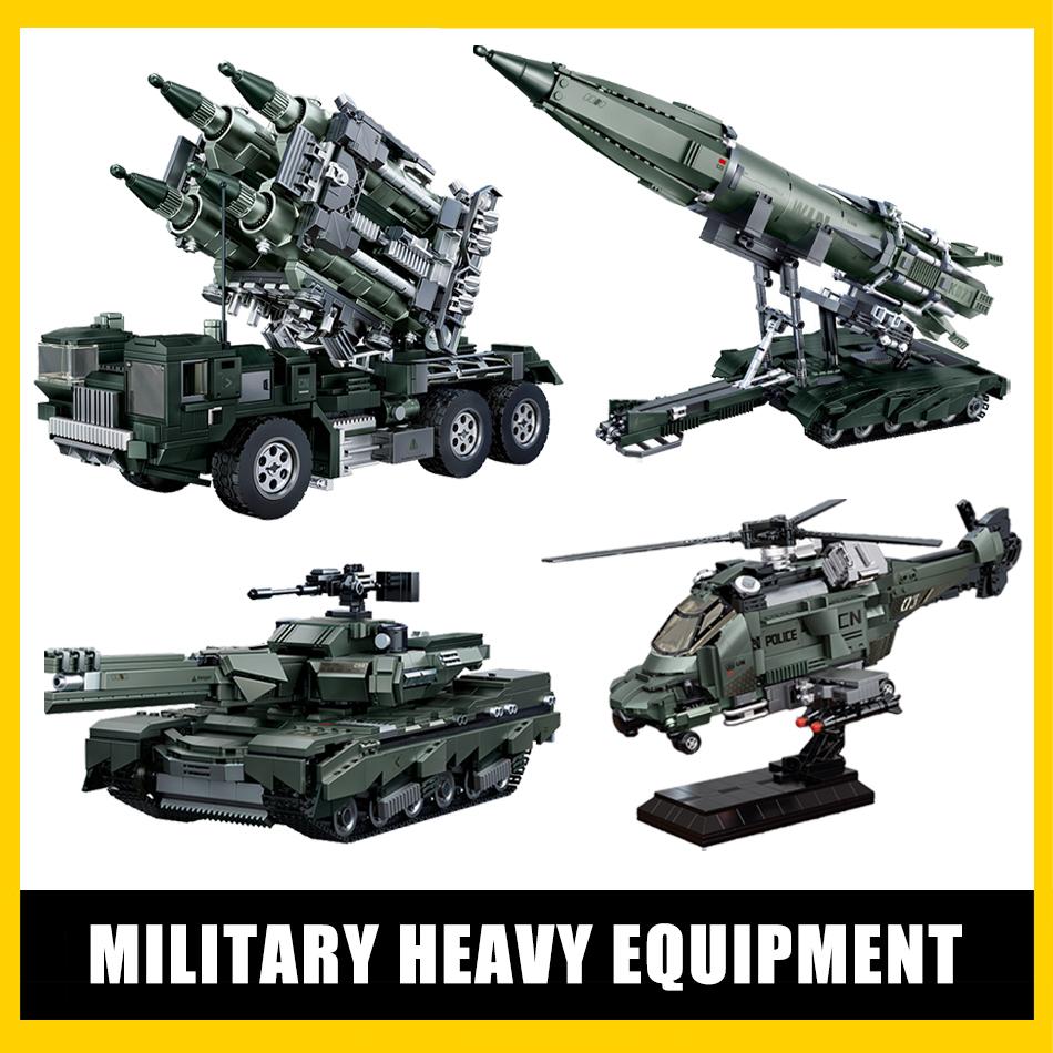 MOC Military Ballistic Missile Launcher Heavy Tank Armored Vehicle Armed Helicopters Model Building Blocks Bricks Toys Kids Gift