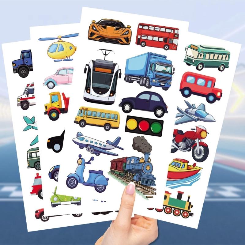 10 Sheets Childrens Transport Themed Temporary Brand the face Colors Skin Safe Decals For Boys Girls Craft Activities