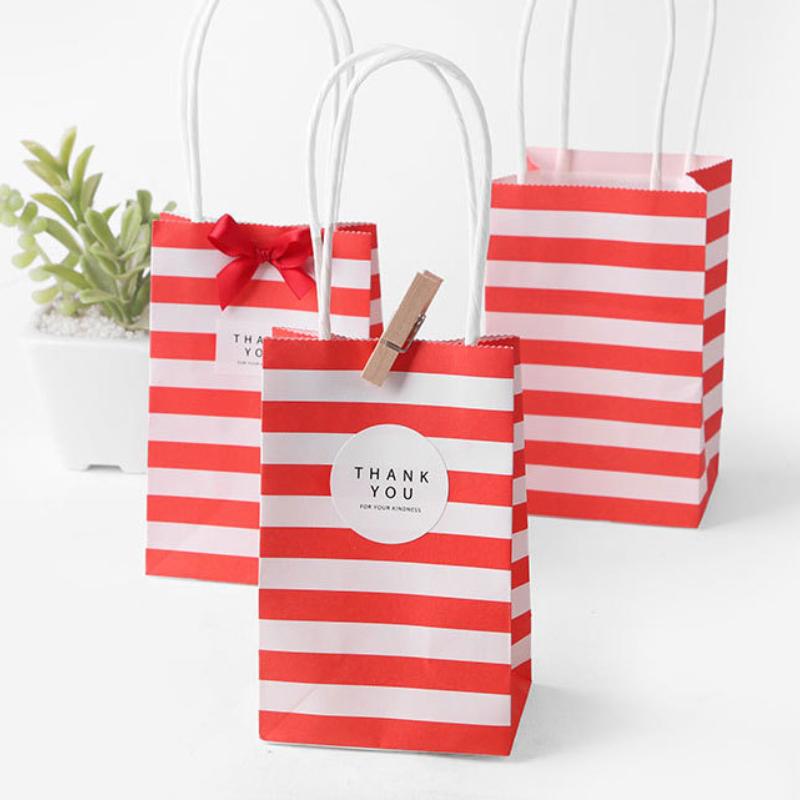 10pcs mini Gift Bag with Handles, Ribbon, Stickers Stand up Small Candy Bags Wedding Favors Birthday Decoration Party Supplies