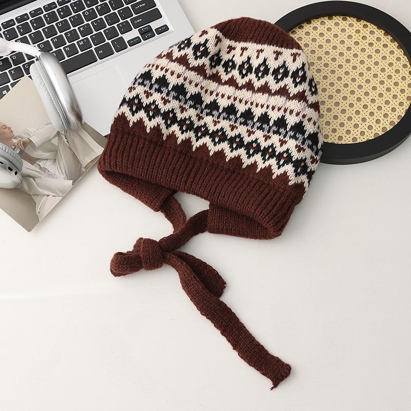 Plush Knitted Wool Hat with Ear Protection - Warm Autumn/Winter Cycling Cap for Large Head Circumference