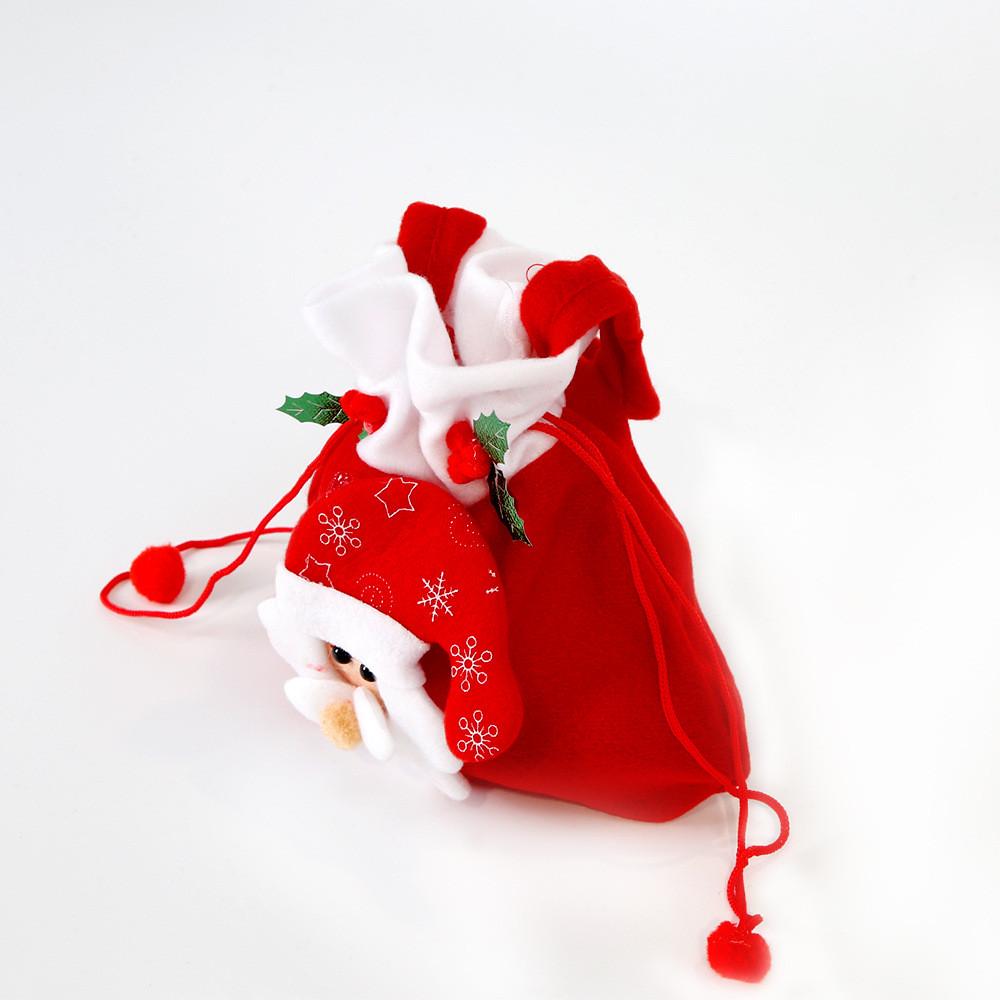 Christmas Whimsical Gift Bag In Plush Material Featuring Santa Bear And Design Snowman