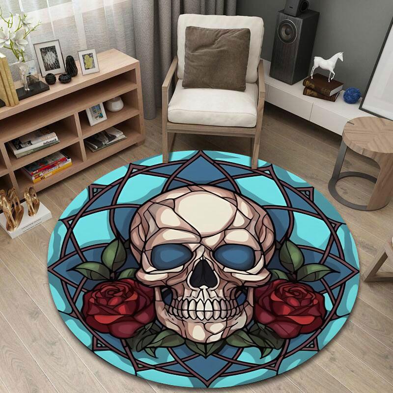 Eclectic Round Ocean Multicolor Area Rug, Non-Slip Floor Mat for Bedroom