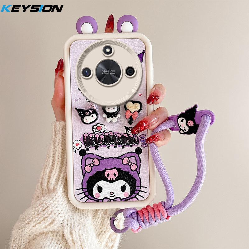 

Чехол KEYSION Cute Ear 3D Cartoon для HONOR X9c Smart 5G с браслетом, мягкий силиконовый противоударный чехол для телефона Huawei Honor X9c Smart for Honor X9c Smart