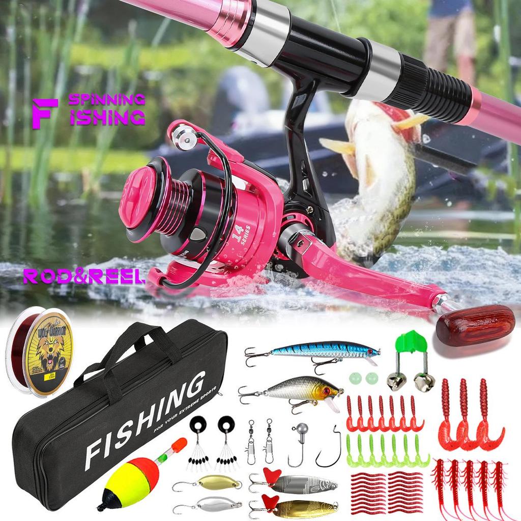 2.7m Pink Telescopic Fishing Rod with Three-Color Optional Reel Fiberglass Set for Sea and Long Cast Fishing.