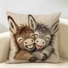 Funny Donkey Couple Cushion Cover Natural Linen Organic Fabric Double-Sided Printing Breathable For Home Decor