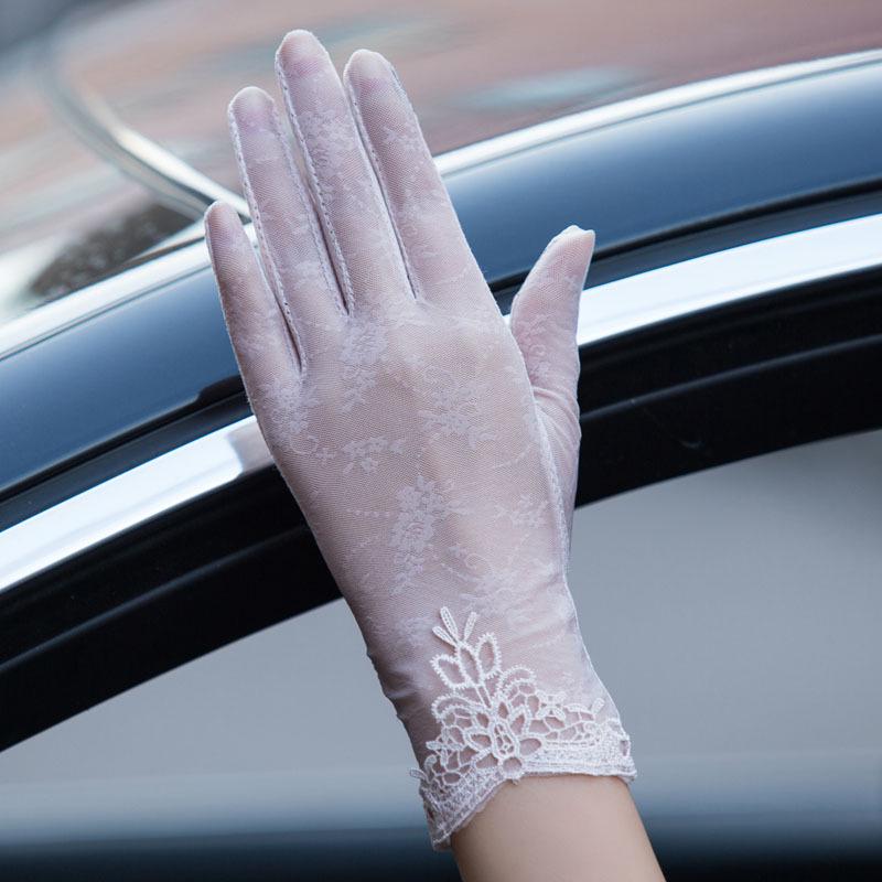 Women's Summer Sun Protection Ice Silk Touch Screen Lace Gloves - Short, Breathable, Anti-Slip, Full Finger for Driving