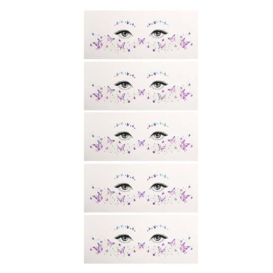 5 Sheets Glitter Butterfly Eye Stickers, Temporary Face Tattoos for Kids, Cartoon Decals for Festival Makeup, Party Decor