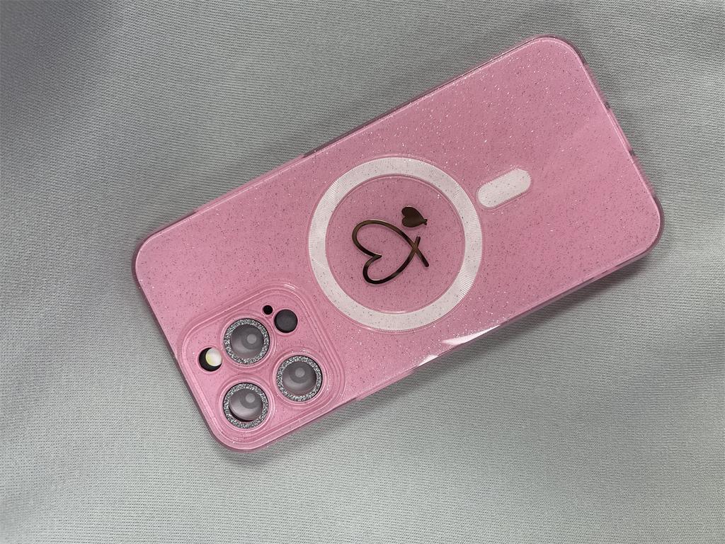 Foreign Trade Love Flash Crystal Magnetic Mobile Phone Case Is Suitable for Apple 15PROMAX Trend 14 Lens Film 13PRO