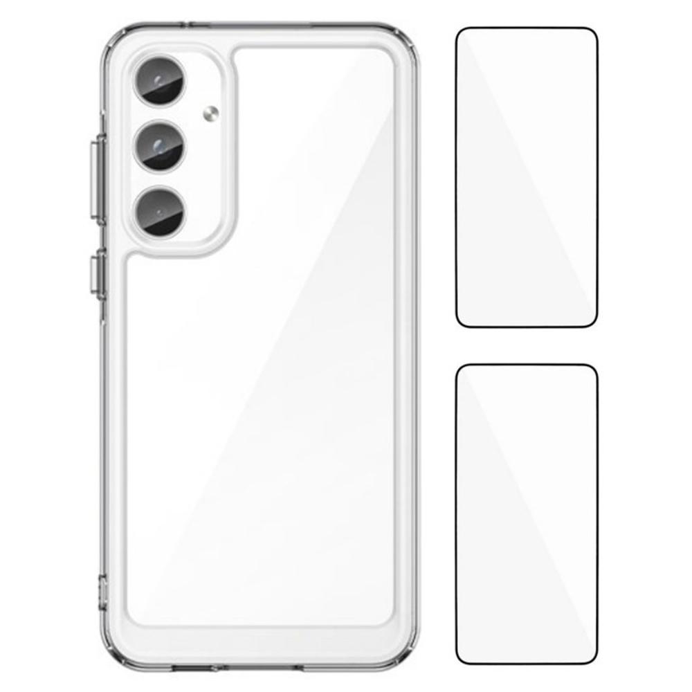 

WANLONFENG MF2 Series For Samsung Galaxy A55 5G Case TPU Acrylic Clear Phone Cover with 2Pcs Tempered Glass Film Type A