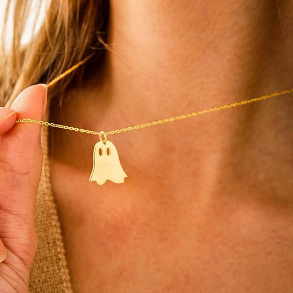 Halloween Ghost Pendant Necklace Halloween Lovely Ghost Necklace Ghost Pendant Choker Necklace for Women Halloween Jewelry Gift