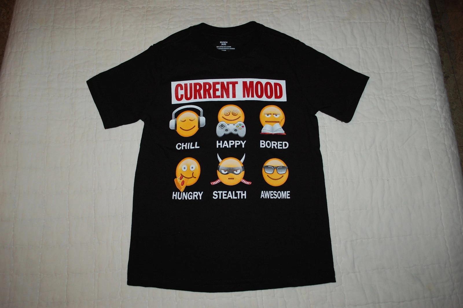 Boys Emoji T-Shirt CURRENT MOOD Chill Happy Bored Hungry Awesome 140