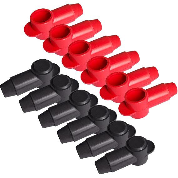Ampper 12 Pcs Silicone 3/8" Stud Terminal Covers, Flexible Post Terminal Cover Protector Boot for Battery Power & Ground Junction Block Post, Fits