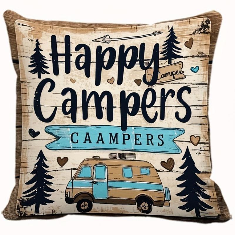 Vintage Country Camping Pillow Covers Square Cushion Covers Camper Vans Pine Trees Adventure Outdoor Nature Home Decor Sofa Room