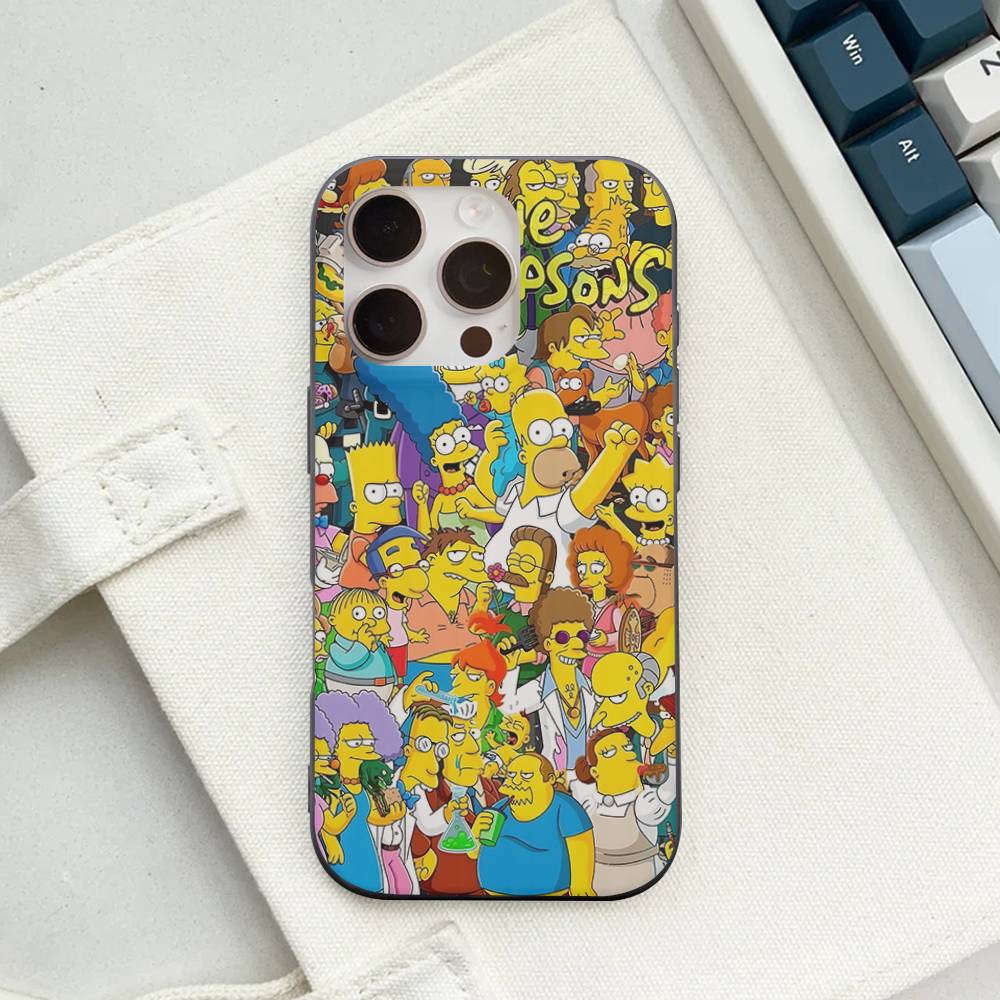 Funny Cartoon S-Simpsons For IPhone 16 15 14 13 12 11 17 Pro Max Plus Wave Corrugated Phone Case Anti Drop Cover
