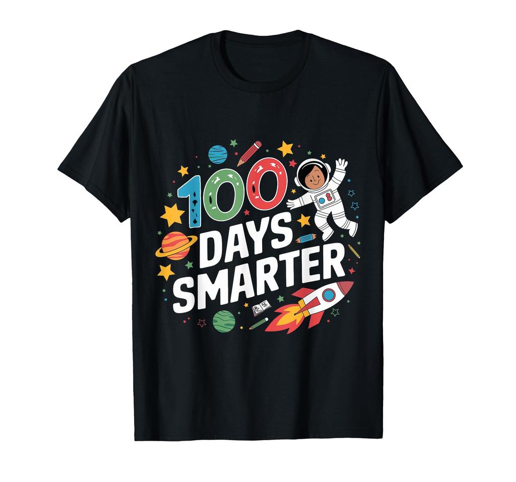 100 Days Smarter Space Astronaut 100th Day School Boys Kids T-Shirt