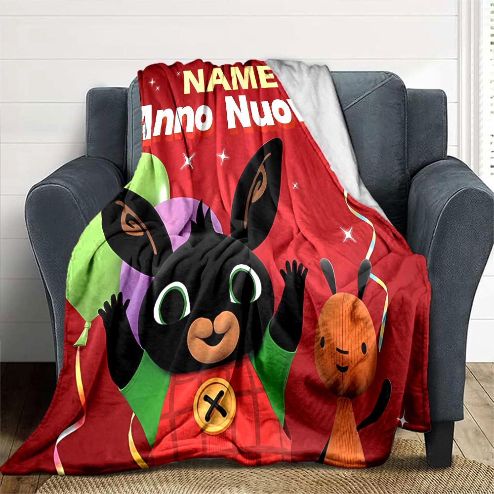 Customizable Bing Bunny1 Throw Blanket – Personalized Name, All-Season Cozy Snug Blanket, Machine Washable, Personalized Blanket