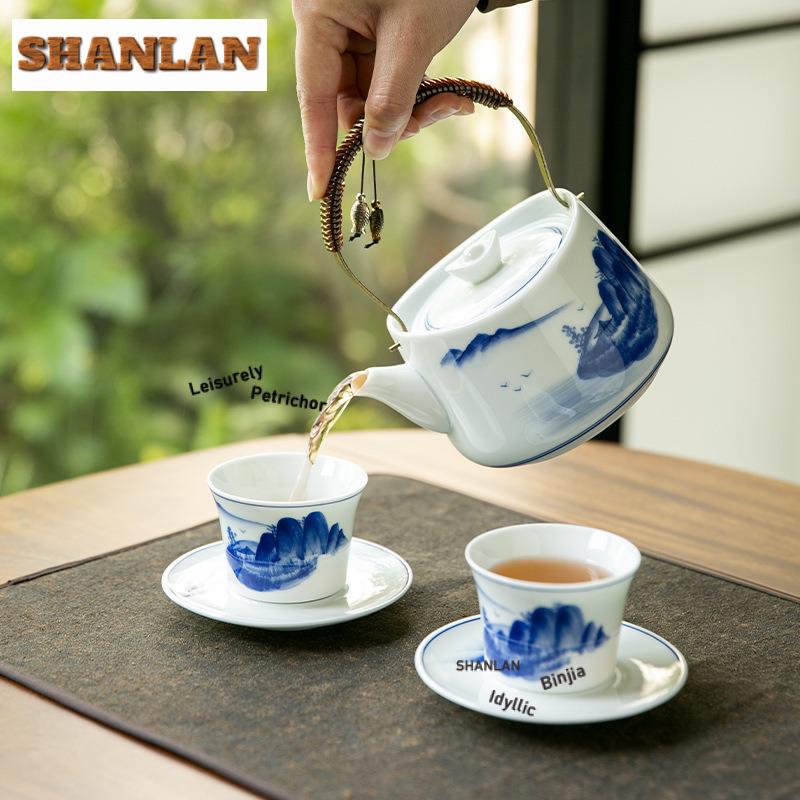 Hand-painted Blue and White Landscape Teacup Japanese Tea Bowl Water Jug Tea-tasting Smelling Cup Jianzhan Master Cups Teaware
