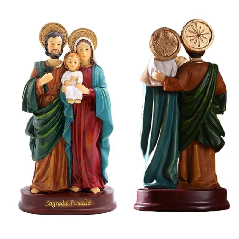 62KD Holy Family Statue Christian Resin Crafts Colorful Nativity Ornament Unique Religous Figurine for Catholic Collections