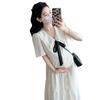 French Academy Style White Doll Collar Maternity Dress - Loose, Slimming, Age-Reducing, Long, Summer 2026
