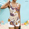Women Plus Size White Square Neck Wide Straps One Piece Boyshort Swimsuit Ghost Pumpkin Print